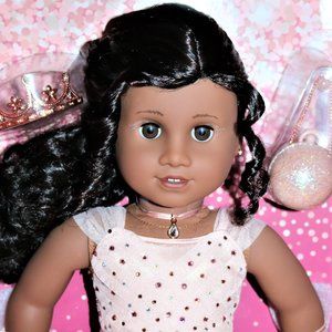 American Girl Winter Princess 18" Doll Black Hair Swarovski Crystals Pink NEW!